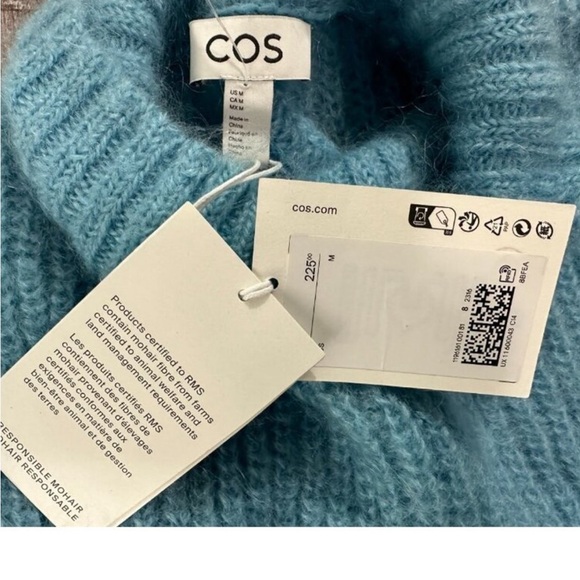 COS Soft Blue Green Mohair Blend  Cowl Neck Sweater MED NWT - Picture 1 of 13